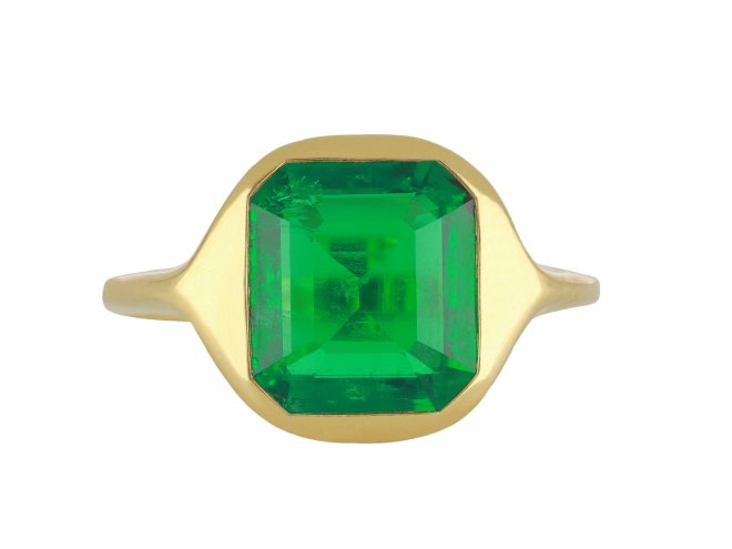 No oil Colombian emerald ring, circa 1970. 