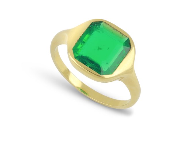 No oil Colombian emerald ring, circa 1970. 