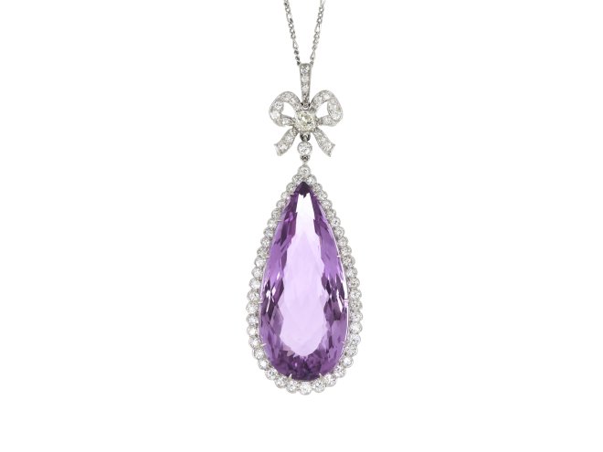 Amethyst and diamond pendant, circa 1910. 