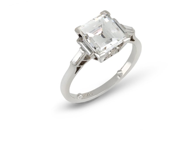 Art Deco square step cut diamond ring, circa 1935.