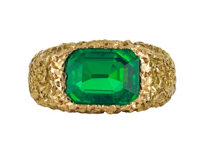 Chaumet Colombian emerald solitaire ring, circa 1965. hatton garden