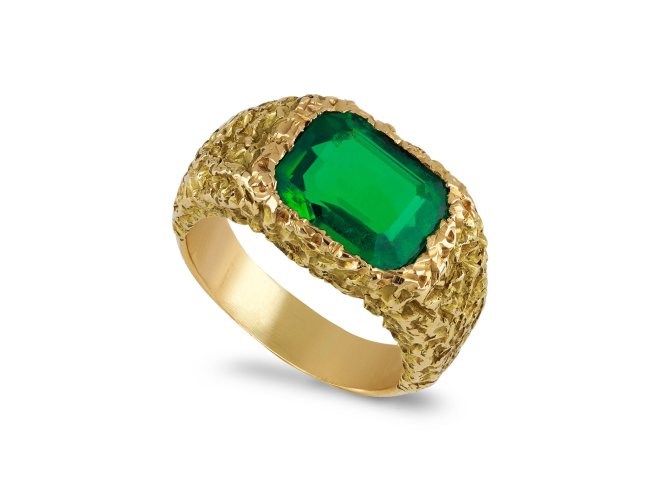 Chaumet Colombian emerald solitaire ring, circa 1965. hatton garden