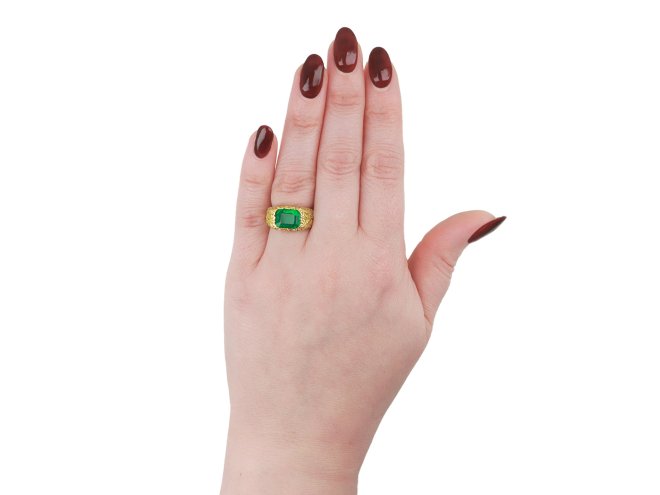 Chaumet Colombian emerald solitaire ring, circa 1965. hatton garden