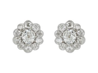 Old mine diamond cluster earrings, circa 1905.