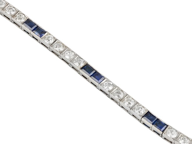 Sapphire and diamond line bracelet, circa 1935.