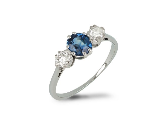 Sapphire and Diamond three stone ring, circa 1920. hatton garden