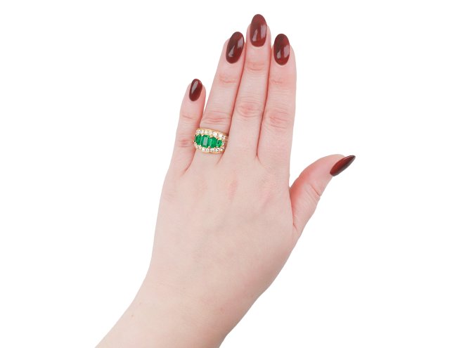 Emerald and diamond cluster ring, Italian, circa 1965. hatton garden