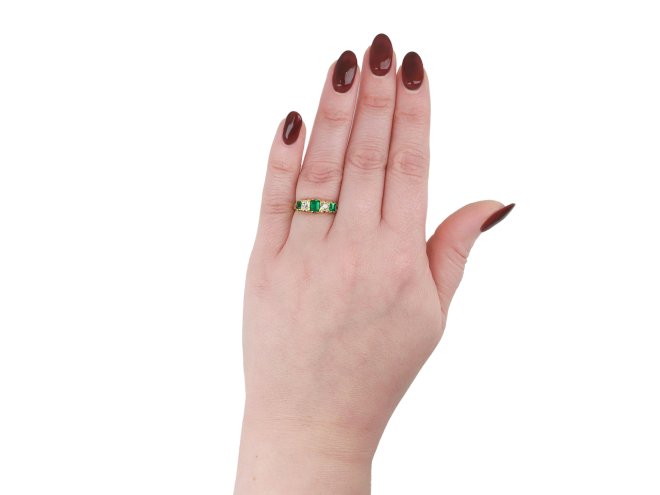 Victorian emerald and diamond five stone ring, circa 1890. hatton garden