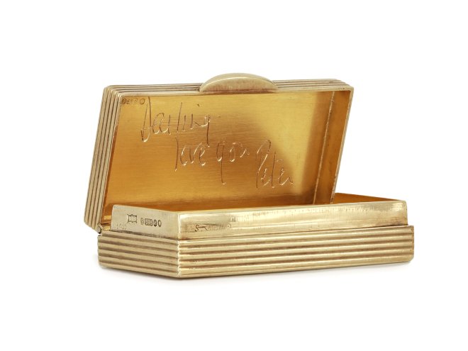 Gold pill box, English, 1965.