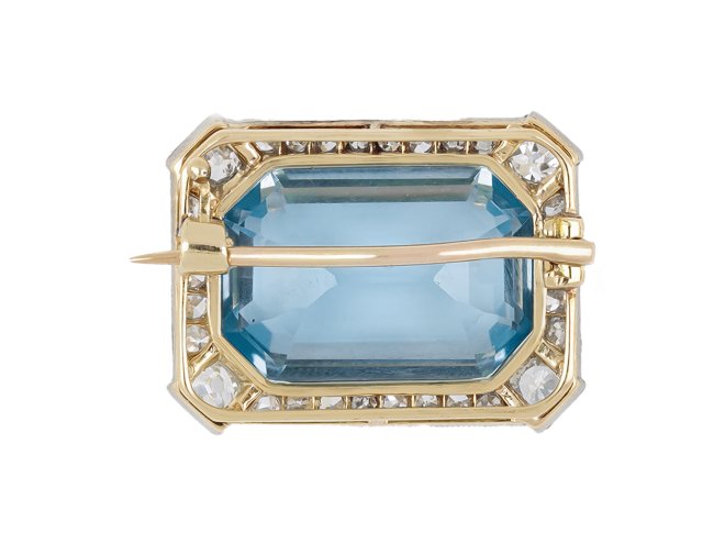 Aquamarine and diamond brooch, circa 1915. hatton garden