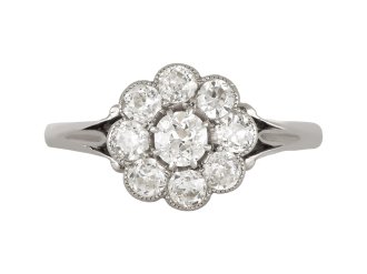 Old cut diamond coronet cluster ring, circa 1915.