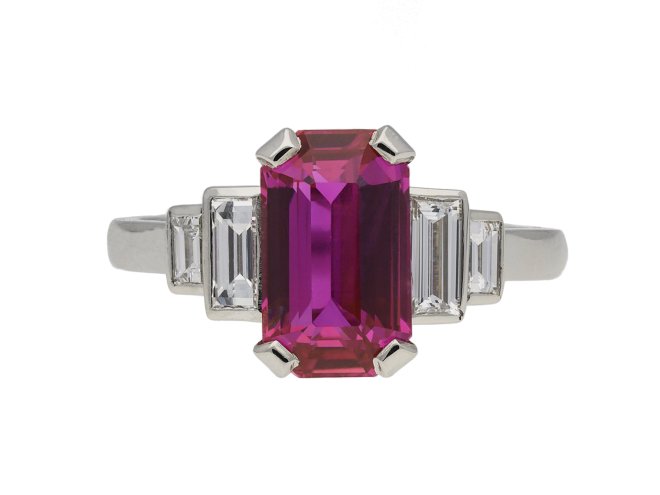 Ruby and diamond flanked solitaire ring berganza hatton garden