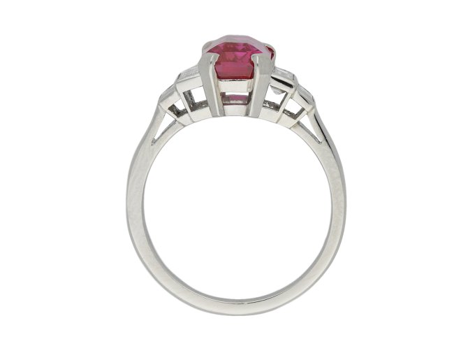 Ruby and diamond flanked solitaire ring berganza hatton garden