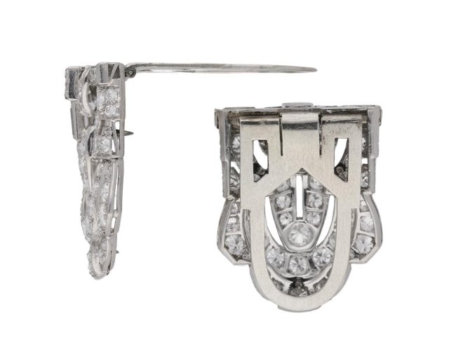 Diamond double clip platinum brooch berganza hatton garden