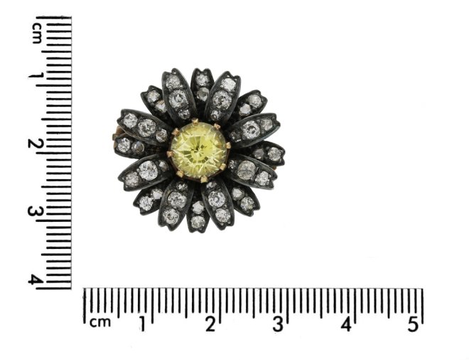 Victorian yellow sapphire and diamond flower brooch