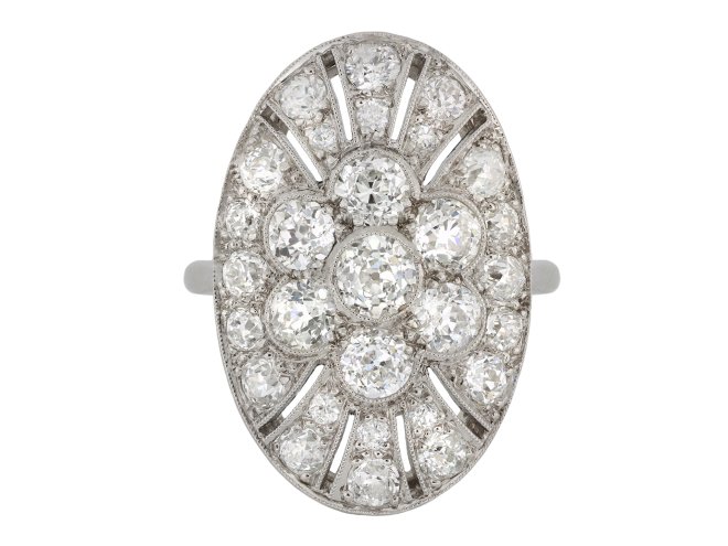 Oval diamond cluster ring, circa 1920 hatton garden