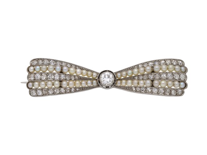 Antique pearl and diamond bow brooch hatton garden berganza