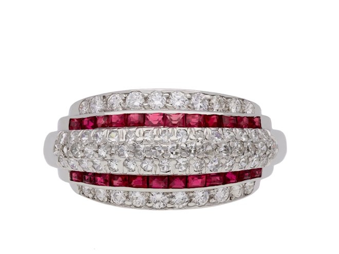 Diamond and ruby cocktail ring, circa 1945. Hatton Garden