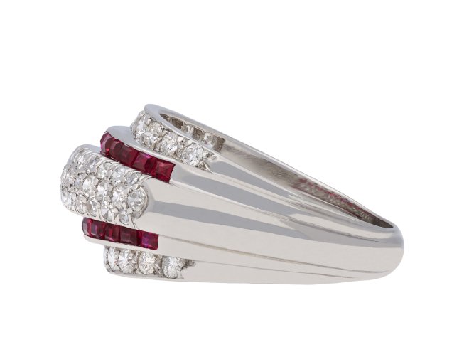 Diamond and ruby cocktail ring, circa 1945. Hatton Garden