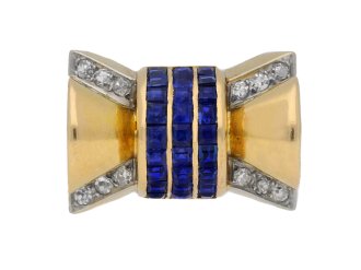 Sapphire and diamond cocktail ring, circa 1945.