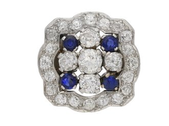 Sapphire and diamond cluster ring, circa 1935.