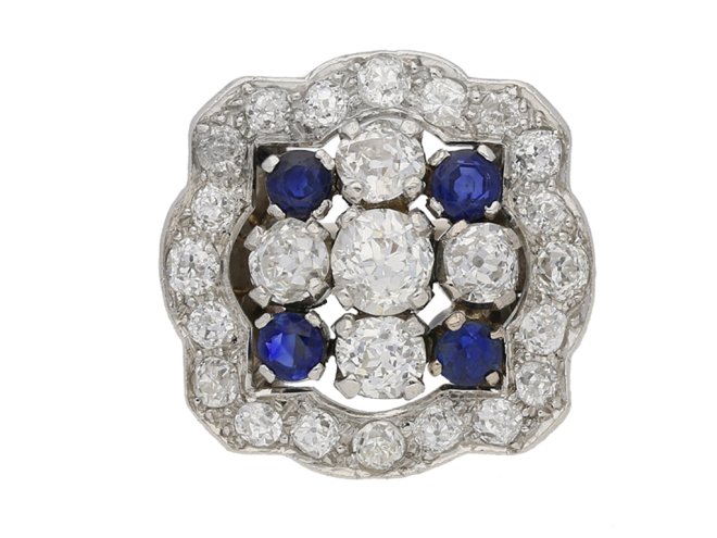 front view Sapphire and diamond cluster ring, circa 1935. berganza hatton garden