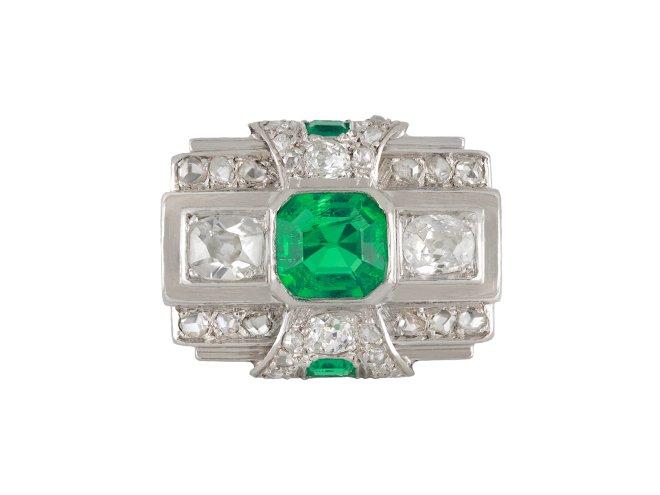 Art Deco emerald and diamond ring, circa 1935.