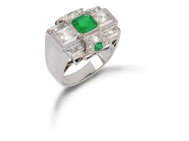 Art Deco emerald and diamond ring, circa 1935.