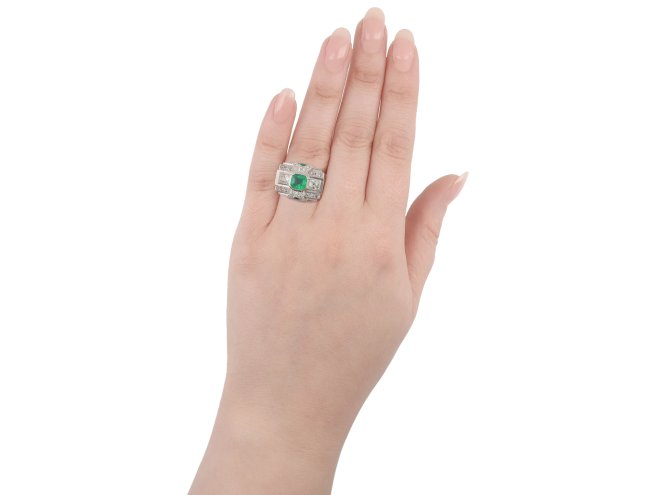 Art Deco emerald and diamond ring, circa 1935.