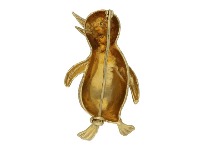 Diamond and gold penguin brooch berganza hatton garden